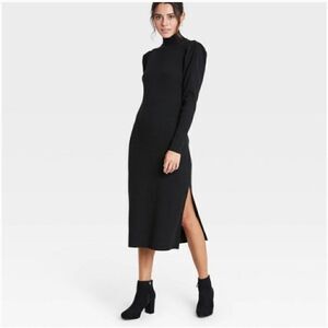 Who What Wear Women's Puff Long Sleeve Sweater Dress Black